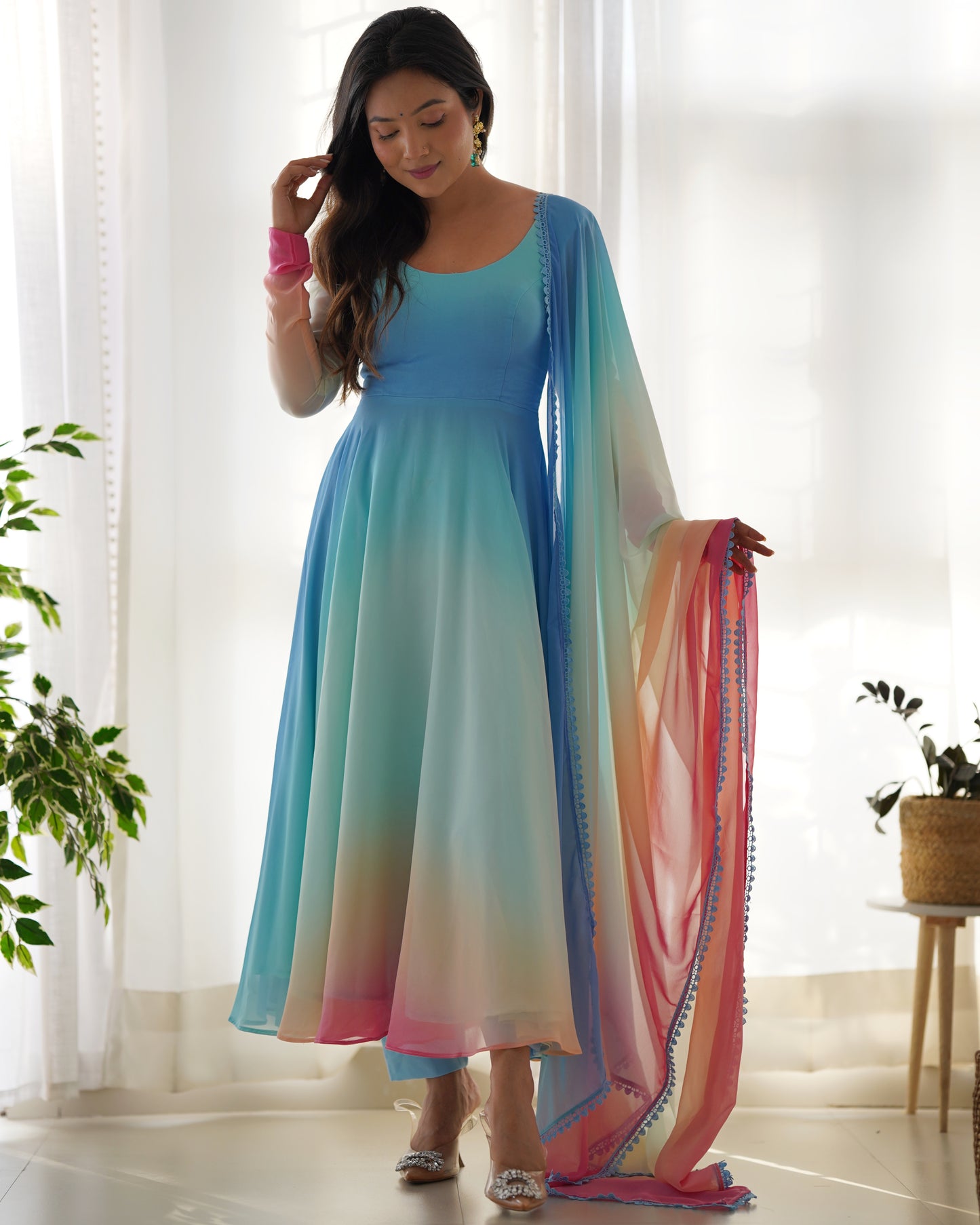 Multicolor Digital Print Faux Georgette Kurta Set By Stylish Ethnic