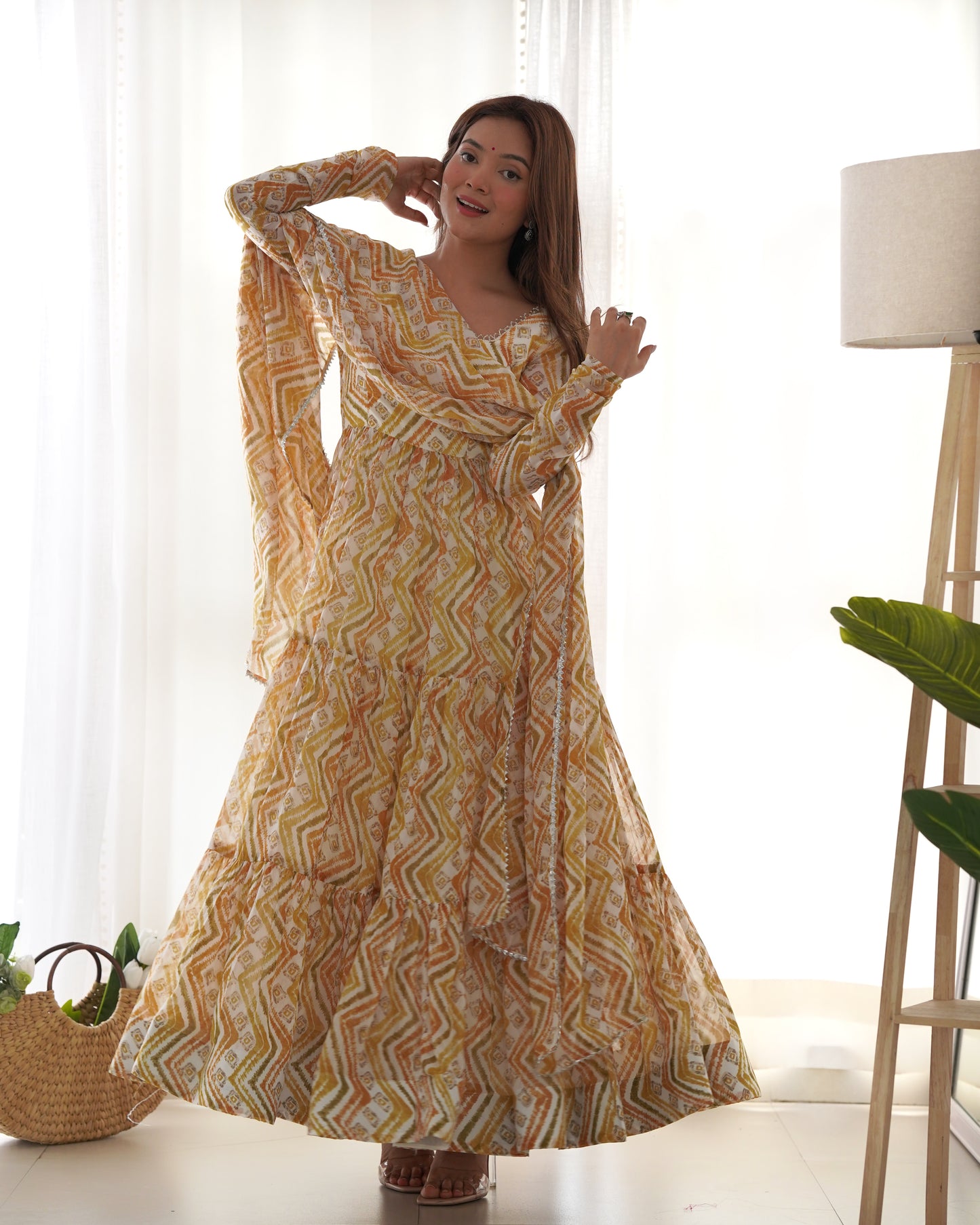 Light Yellow Color Soft Georgette Ruffle Style Anarkali Suit By Stylish Ethnic