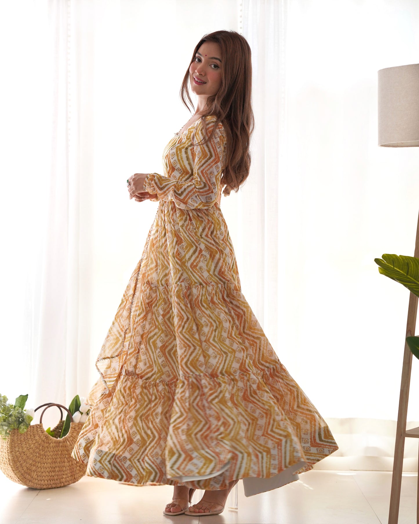 Light Yellow Color Soft Georgette Ruffle Style Anarkali Suit By Stylish Ethnic