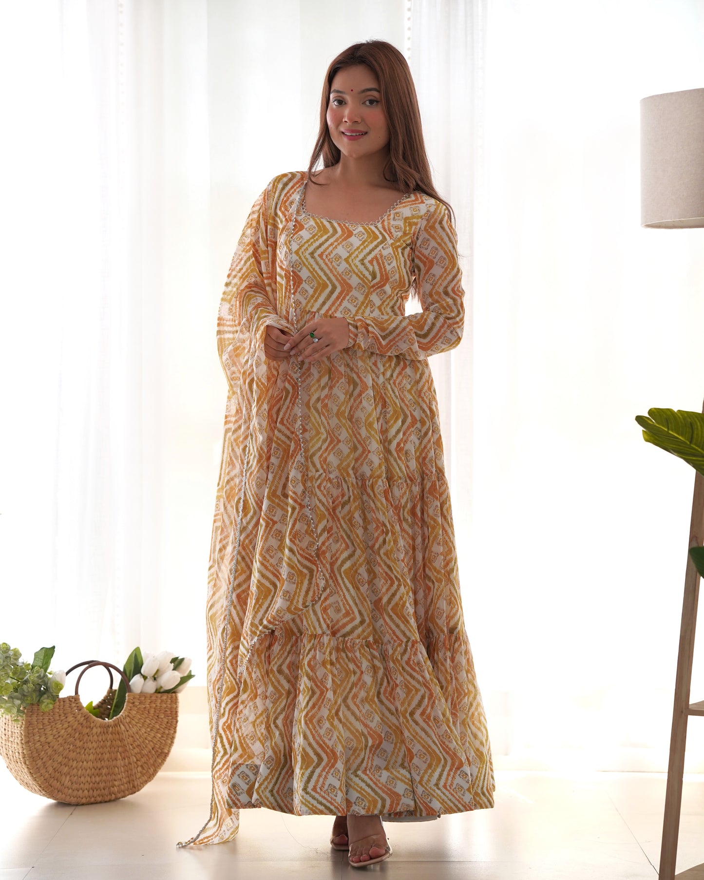 Light Yellow Color Soft Georgette Ruffle Style Anarkali Suit By Stylish Ethnic