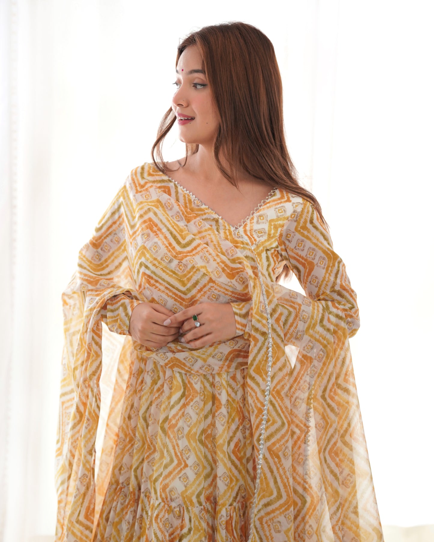Light Yellow Color Soft Georgette Ruffle Style Anarkali Suit By Stylish Ethnic