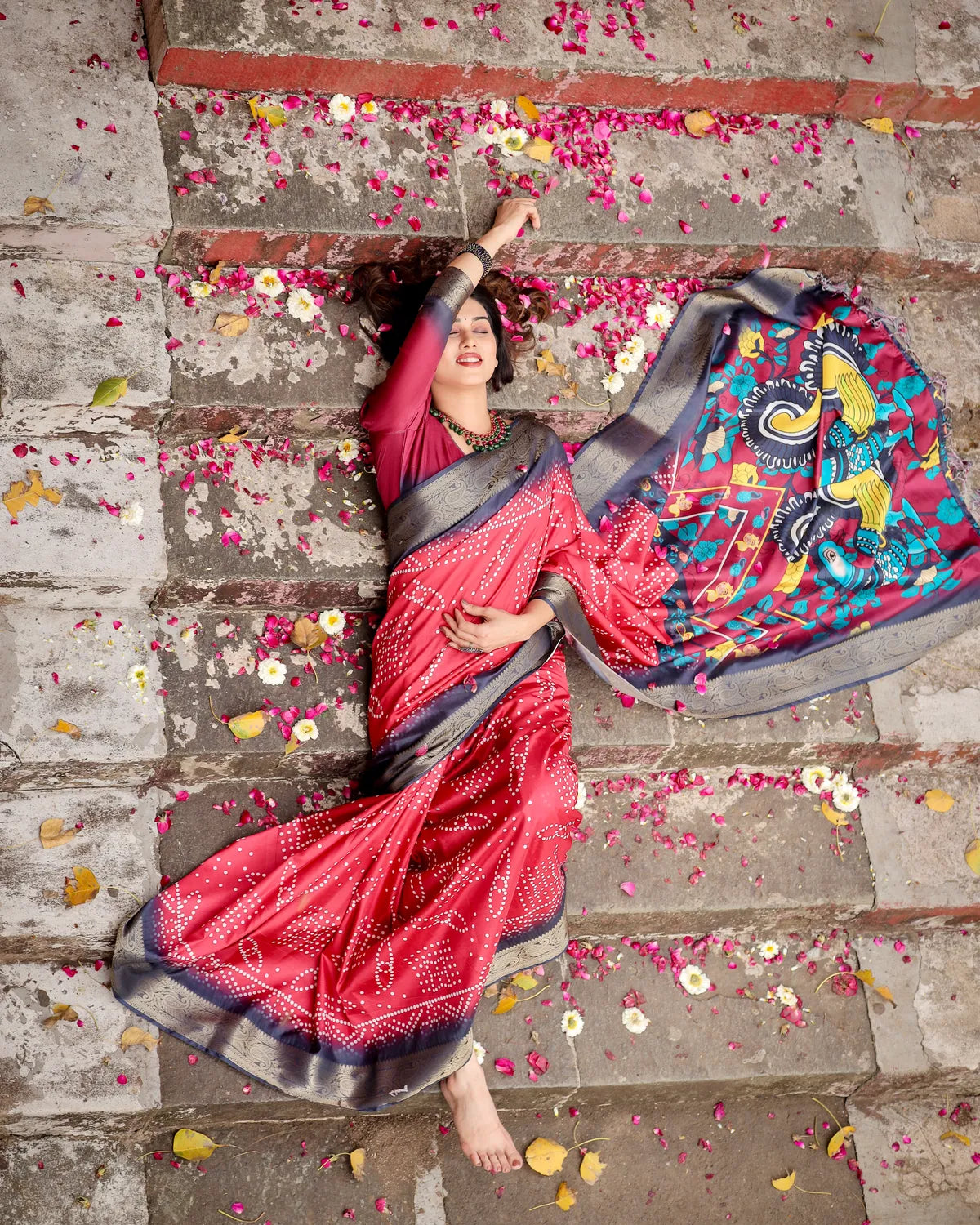 Pink Pure Silk Digitally Printed Saree Weaved With Golden Zari Comes With Tassels