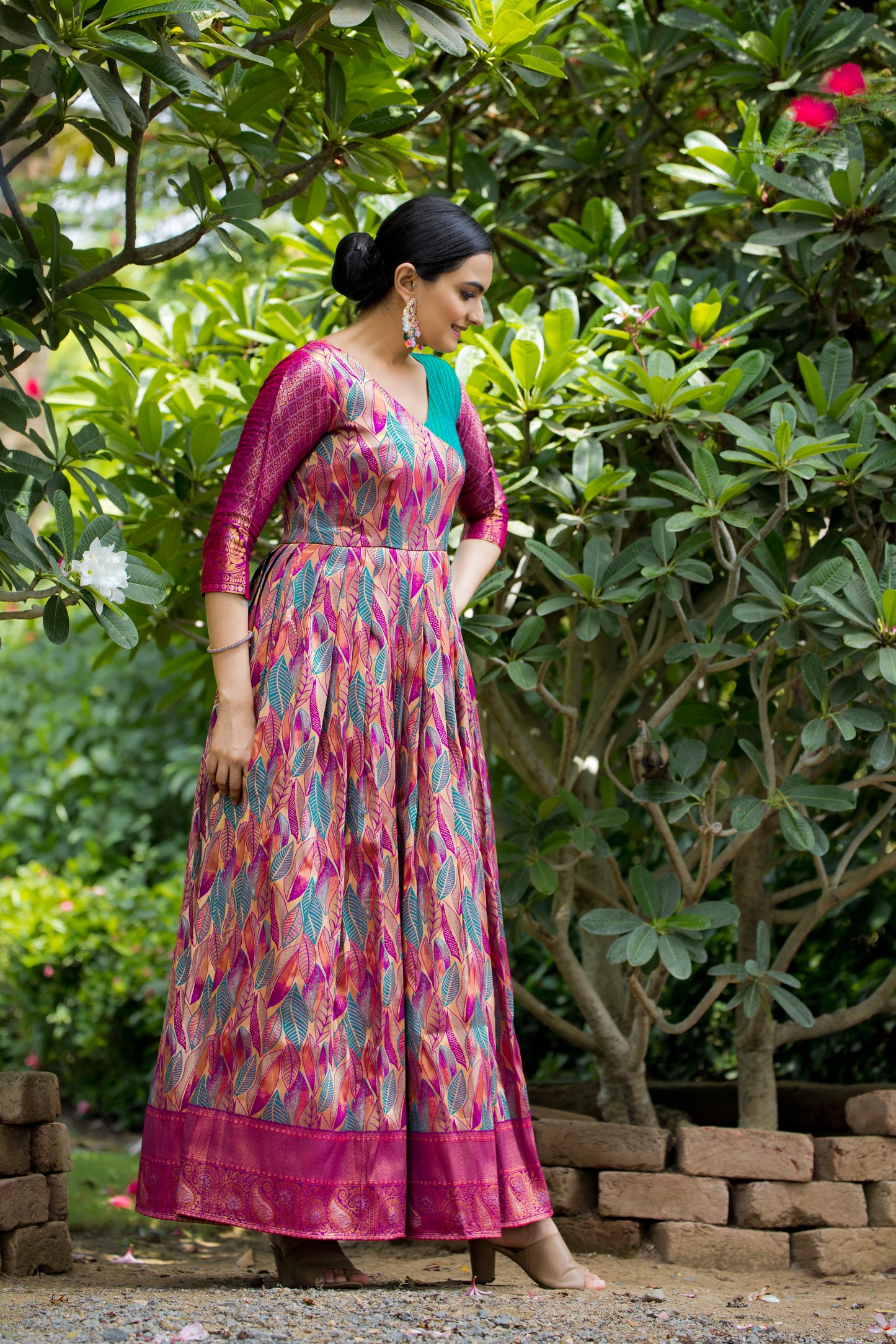 Pink Ethnic Motifs Maxi Ethnic Dresses