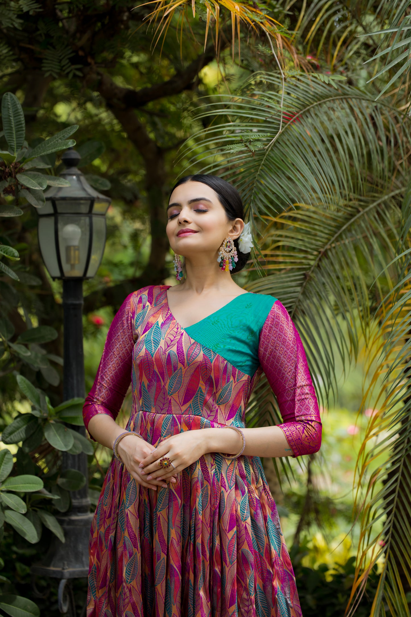 Pink Ethnic Motifs Maxi Ethnic Dresses