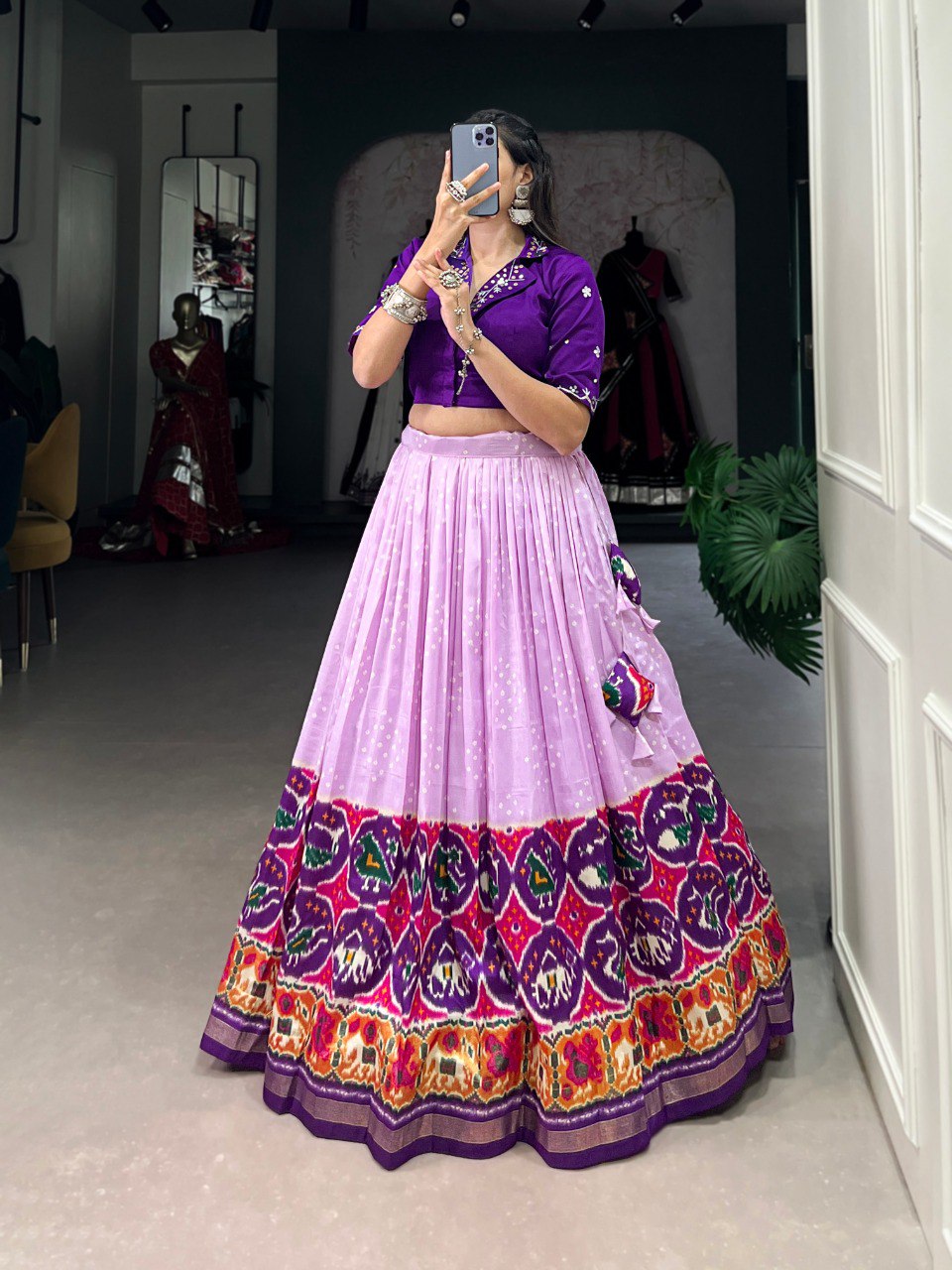Tussar Silk Lavender Foil Printed Co-Ords Set