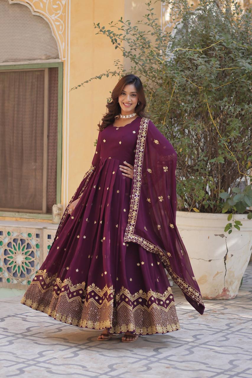 Ethnic Motifs Embroidered Sequinned Purple Georgette Anarkali Kurta