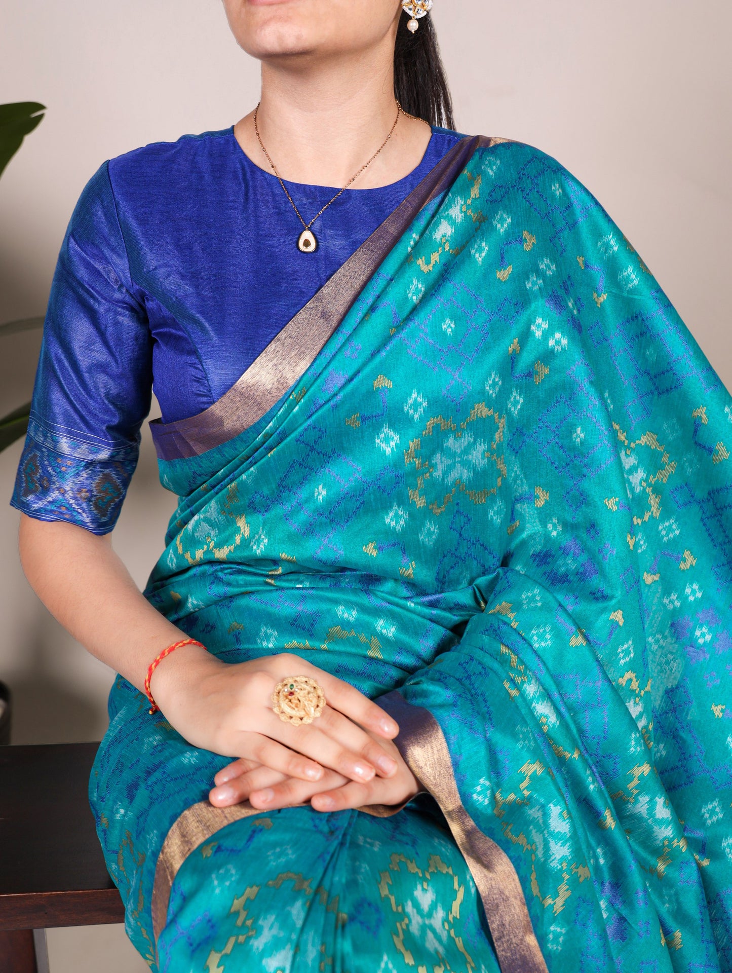Firozi Patola Love Jacquard Silk Saree with Zari Weaving Work & Unstitched Blouse