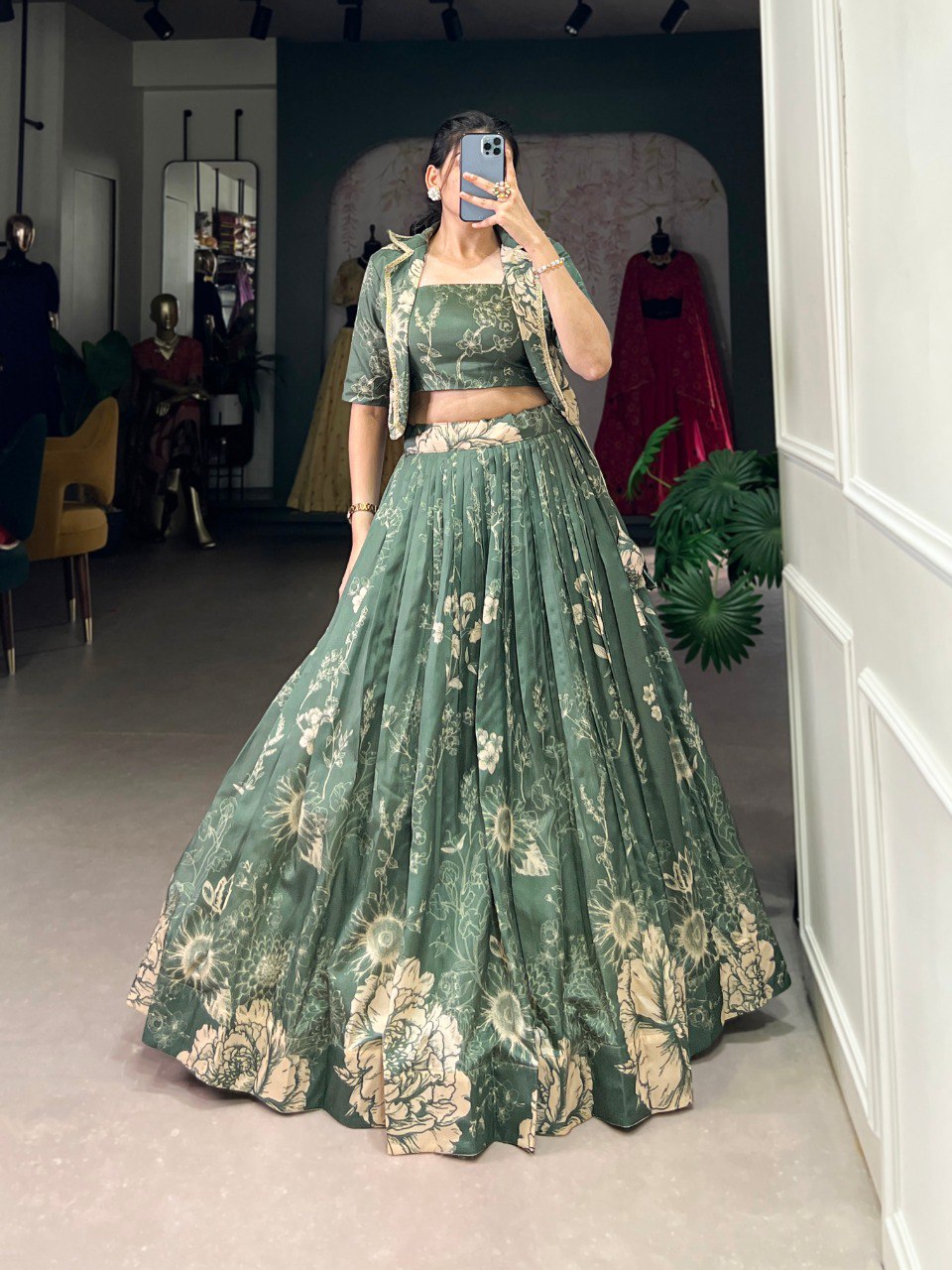 Green Color Floral Printed Stylish Designer Lehenga choli