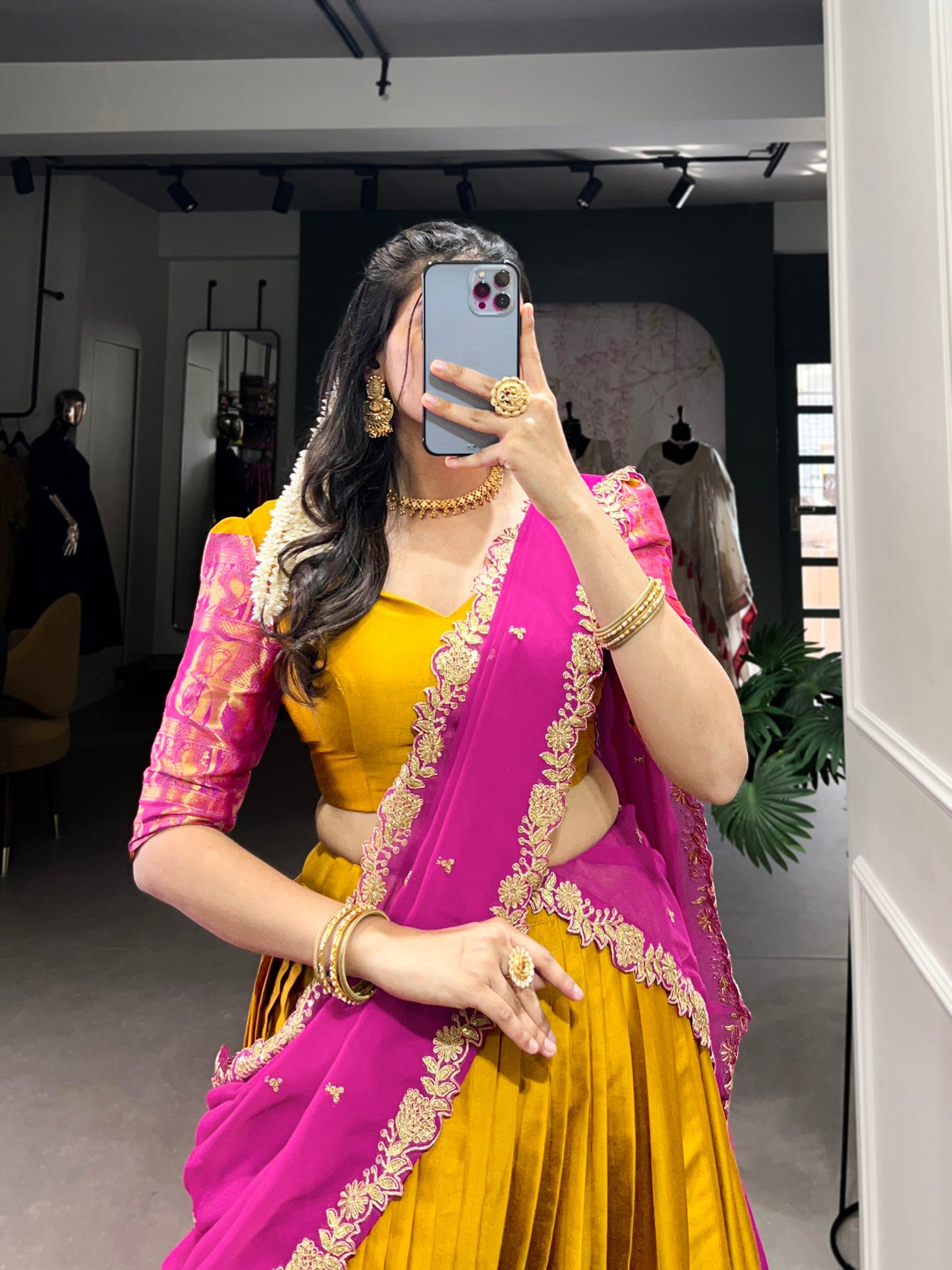 Narayan Pattu Zari Woven Mustard Lehenga Set with Embroidered Georgette Dupatta