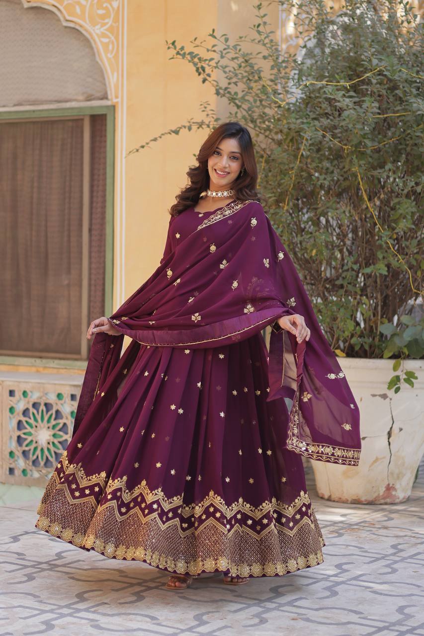 Ethnic Motifs Embroidered Sequinned Purple Georgette Anarkali Kurta