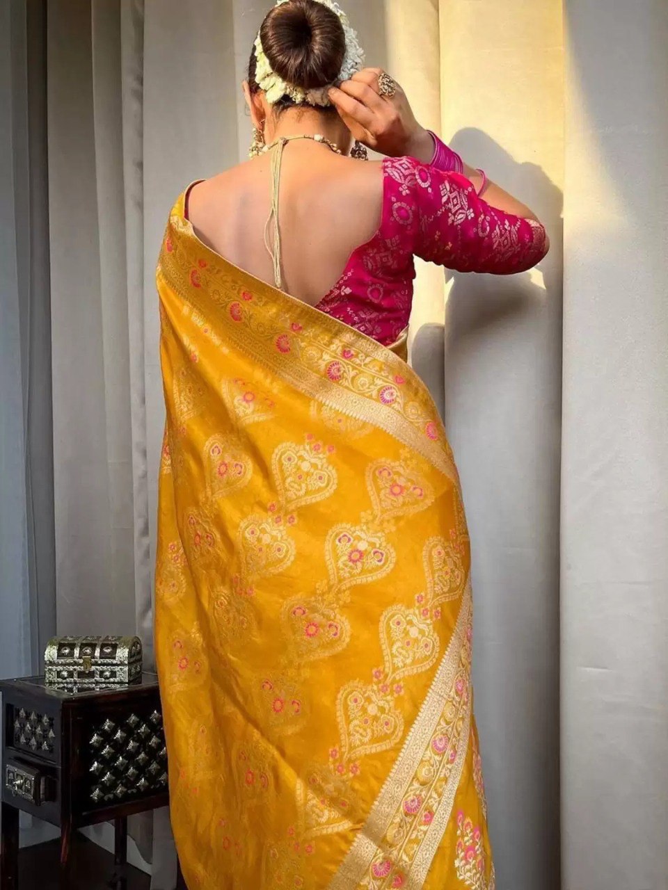 Floral Woven Banarasi Saree with Contrast Border