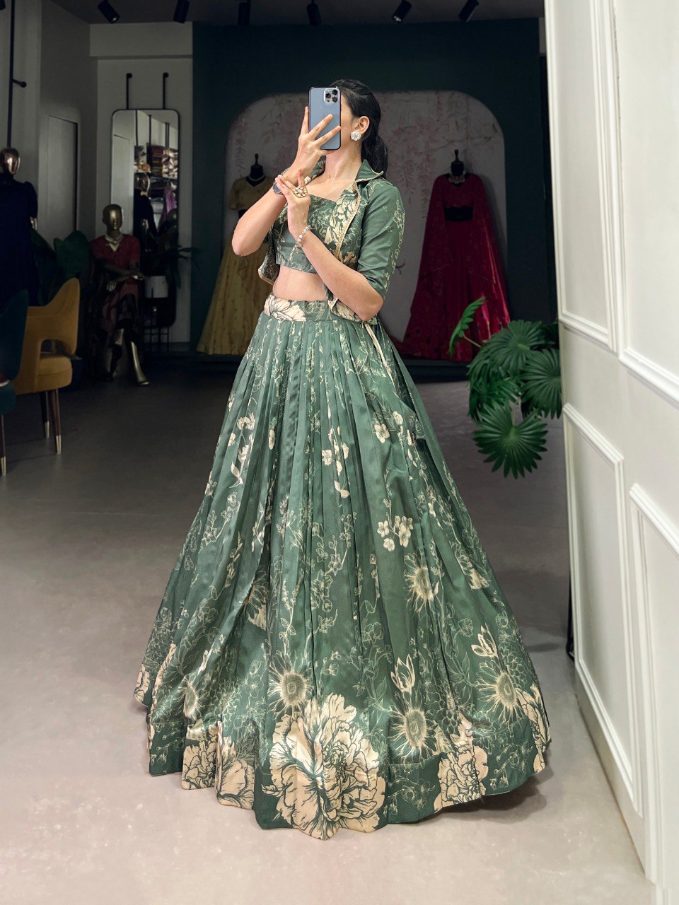 Green Color Floral Printed Stylish Designer Lehenga choli