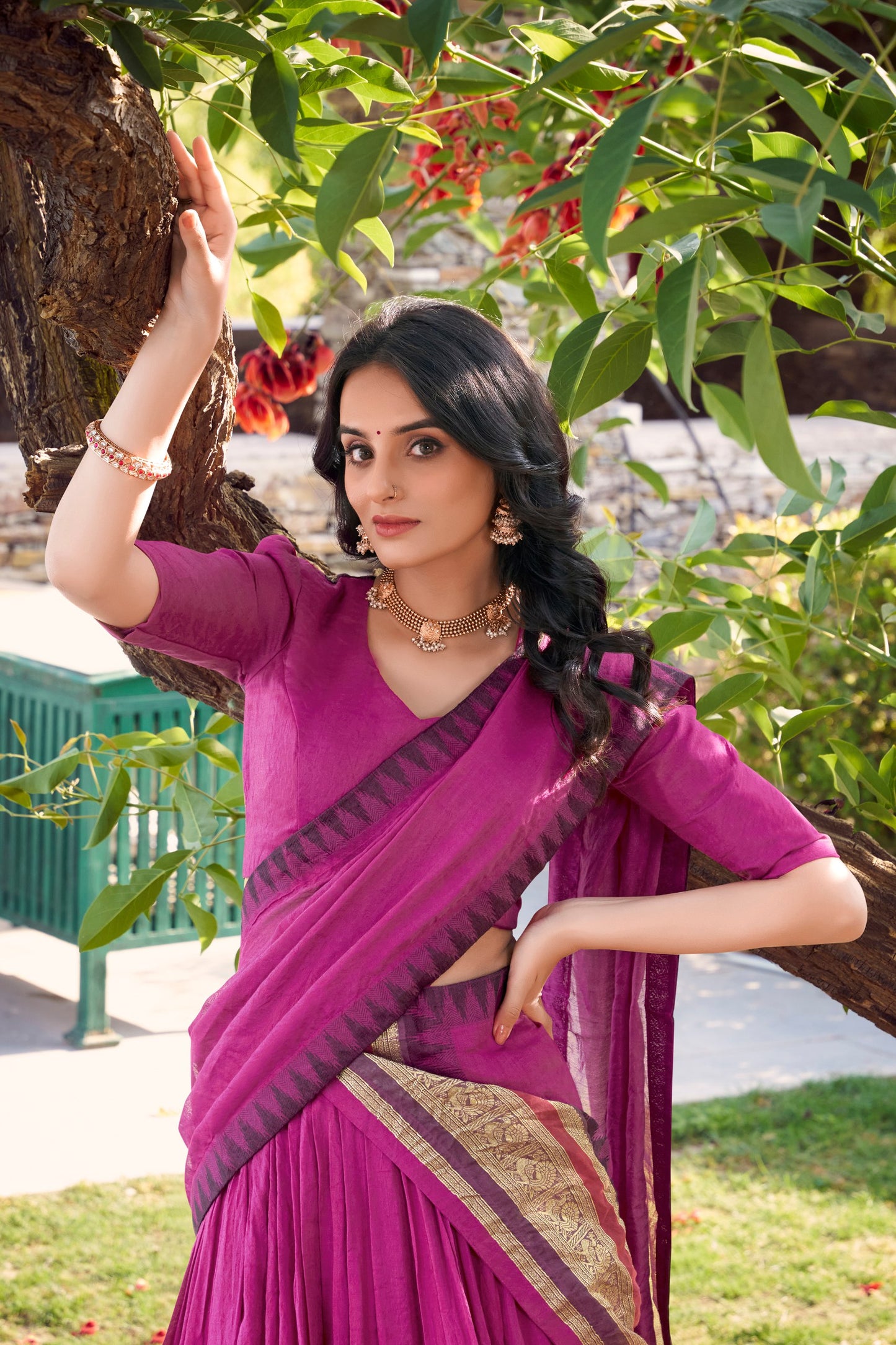 Pure Chanderi Pink Lehenga with Zari Weaving Work Border & Dupatta