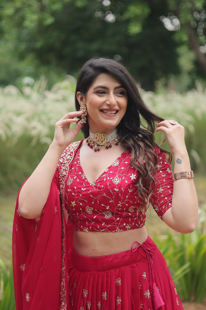 Attractive Sequins Pink and Rani Trendy Lehenga Choli By Stylish Ethnic