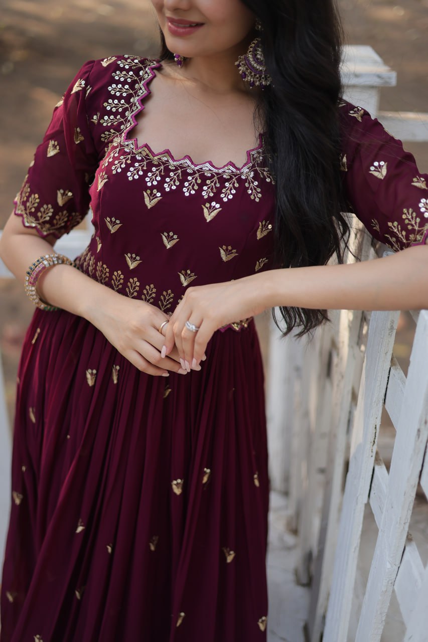 Luxury Zari Thread Sequins Embroidery Work Gown By Stylish Ethnic