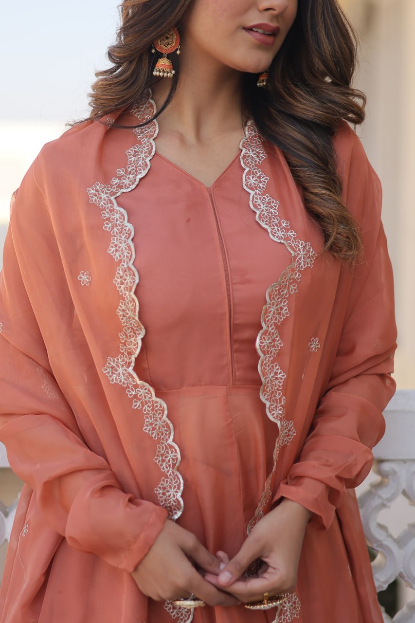 Peach Wedding Anarkali Suit Set By Stylish Ethnic