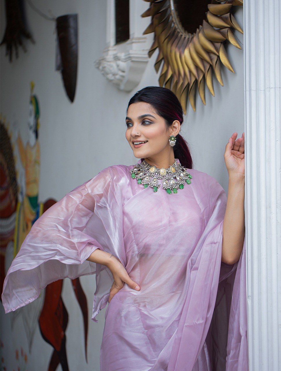 Beautiful Lavender Jimi Silk Saree With Blouse
