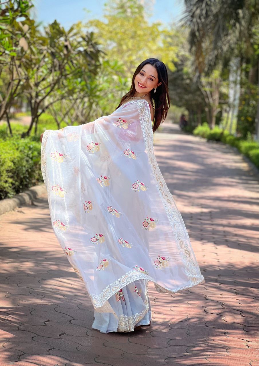 Beautiful Grey Color Designer Soft Silver Tissue Silk Saree