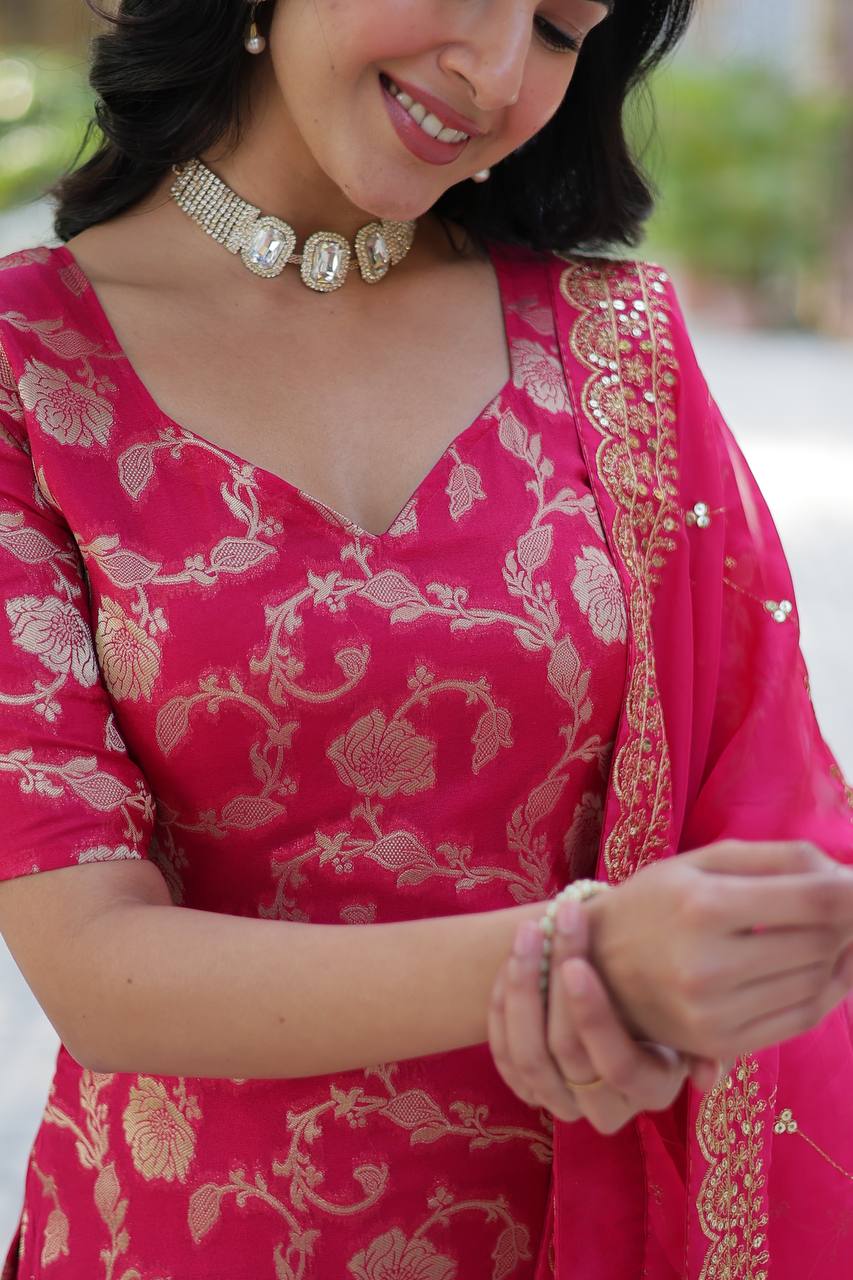 Premium Rani Pink Jacquard Silk Sharara-Gharara Suit