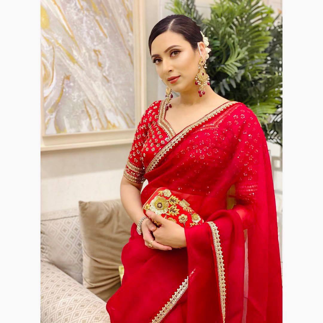 Red Designer Organza Silk Saree