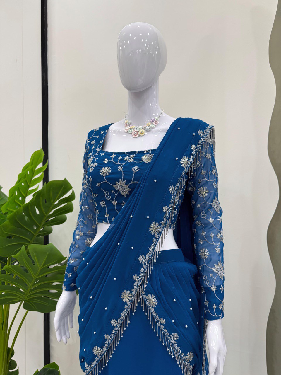 Designer Beautiful Georgette Ready To Wear Lehenga Saree