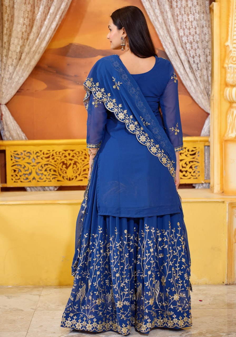 Heavy Sequence Embroidery Work Faux Georgette Lehenga Suit for Wedding