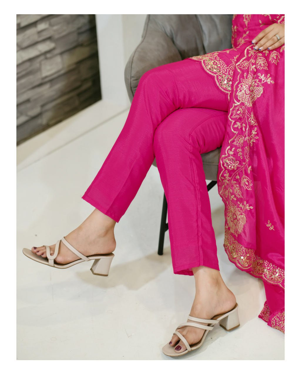 Pink Embroidered Straight Kurta Set