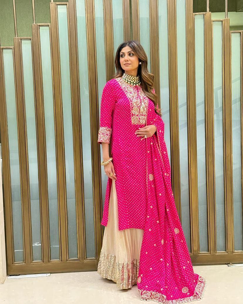 Pink Georgette Silk Ombre Kurta Set