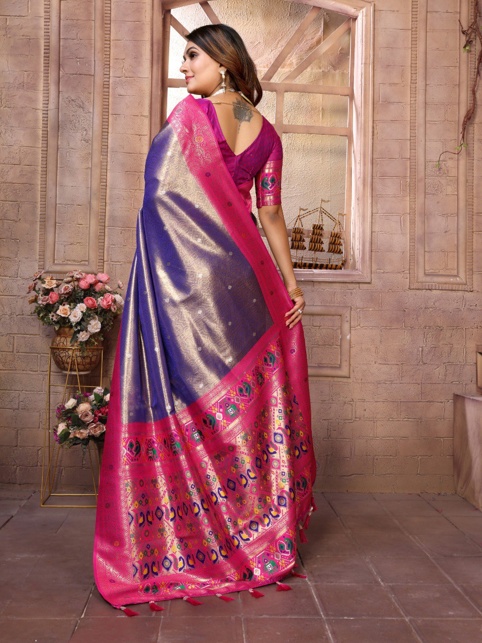 Golden Woven Tissue Silk Saree Set