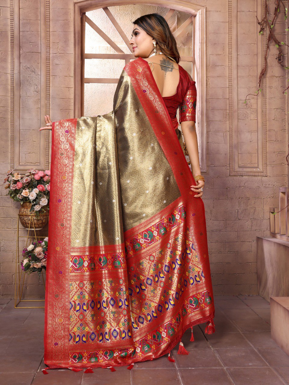 Golden Woven Tissue Silk Saree Set