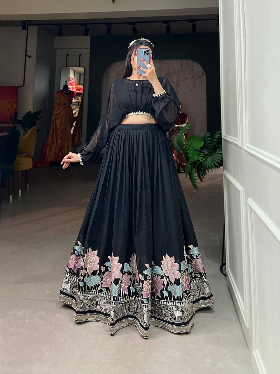 Black Georgette with sequins and thread embroidery Co-ord Set