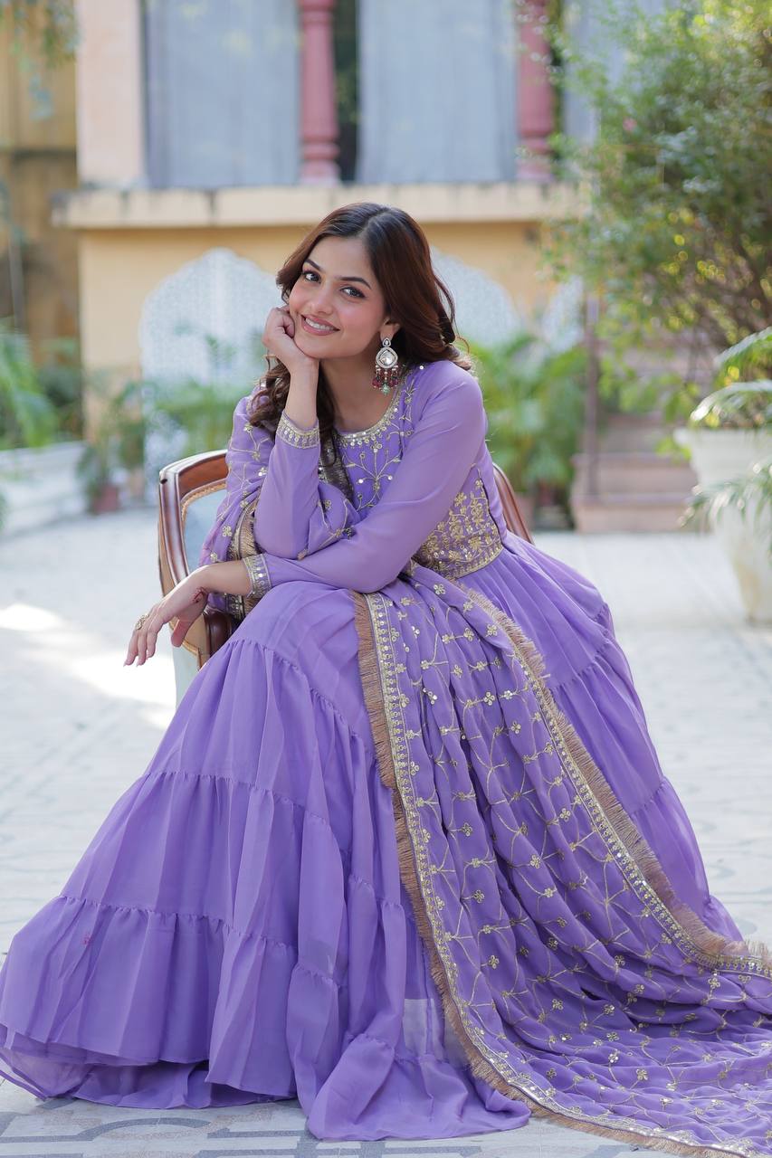 Lavender Purple Salwar Kameez In Anarkali Style