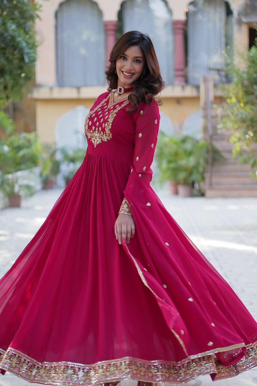 Classic Pink Georgette With Sequins Embroidered Anarkali Suit