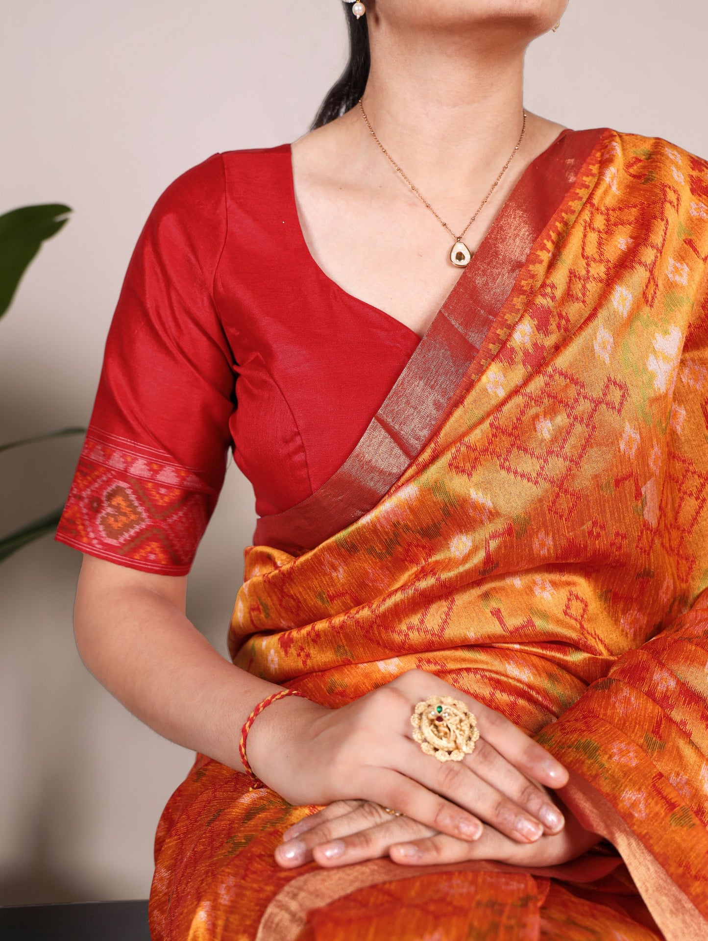 Orange Patola Love Jacquard Silk Saree with Zari Weaving Work & Unstitched Blouse