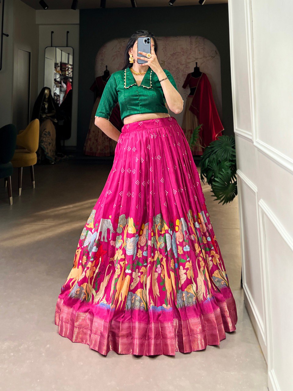 Pink Timeless Elegance Dola Silk Kalamkari Lehenga Set