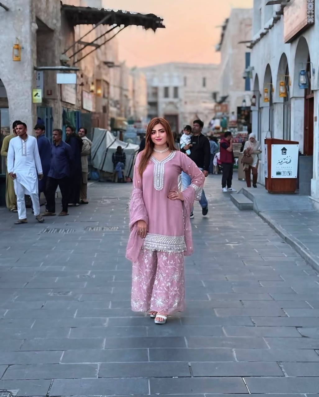Progressive Light Pink Color Faux Georgette With Embroidery Sharara Suit