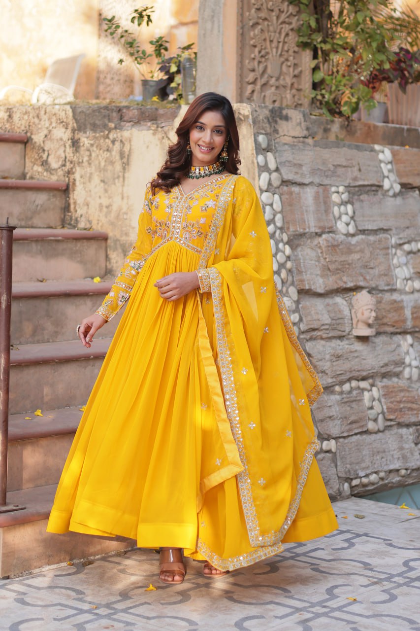 Exclusive Designer Yellow Gown with Dupatta for the Perfect Celebration Look