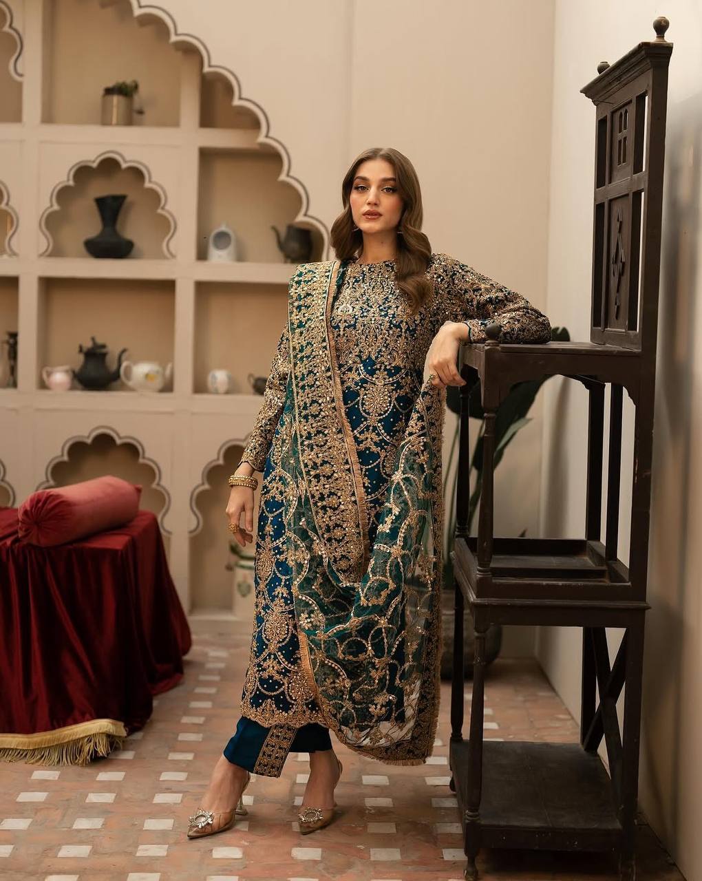 Rama Green Heavy Faux Georgette Embroidered Suit with Beads & Sequence Work – Fully Stitched