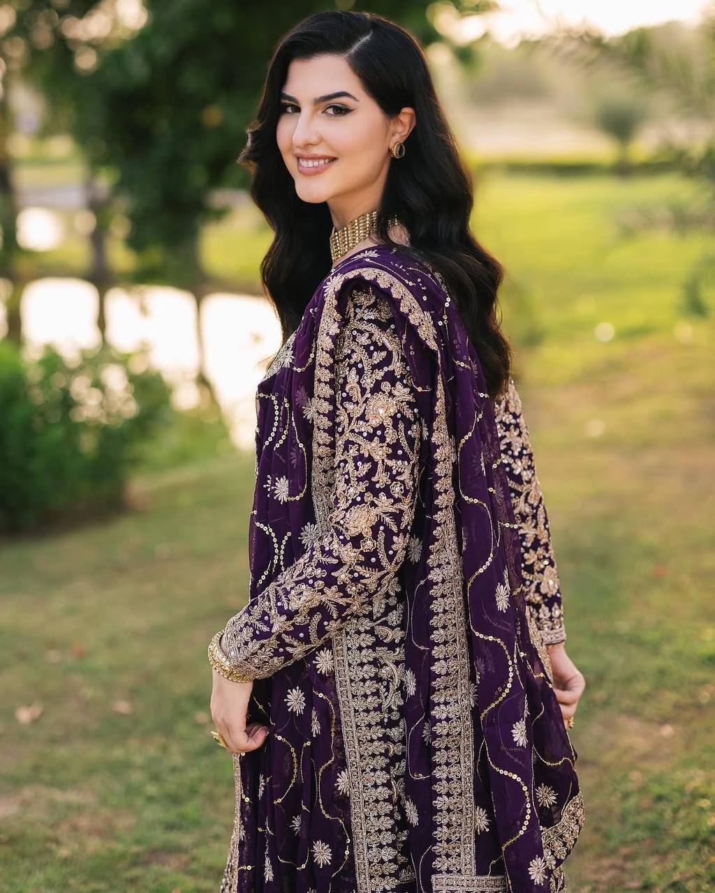 Wine Faux Georgette Embroidered Kurta Set with 5mm Sequence & Beads Work – Fully Stitched
