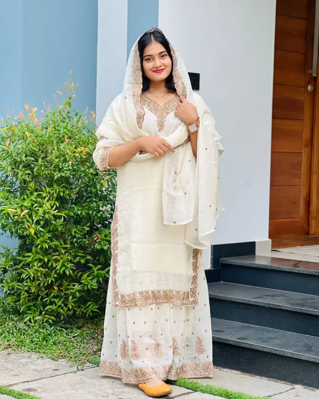 Elegant White Heavy Crunchy Silk Sharara Suit with Embroidery Sequence Work | Fully Stitched Designer Ethnic Wear for Women