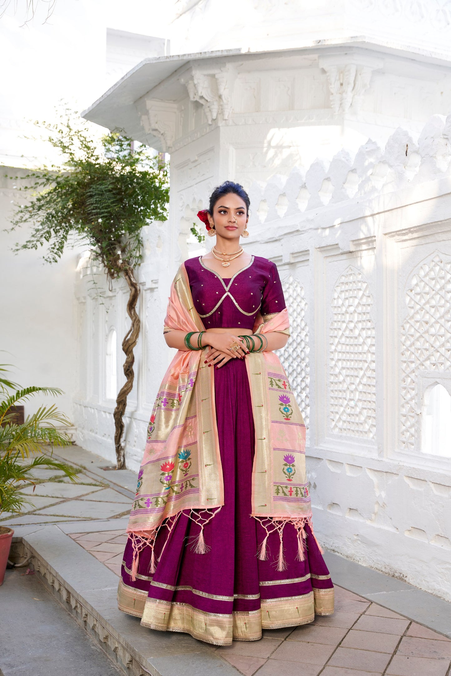 Royal Purple Vichitra Silk Lehenga Set | Paithni Border | Wedding & Festive Wear