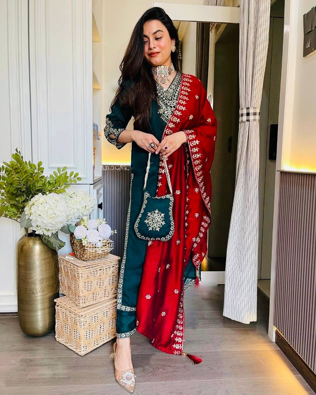 Chinnon Silk Embroidered Suit Set with Dupatta – Fully Stitched Ready to Wear