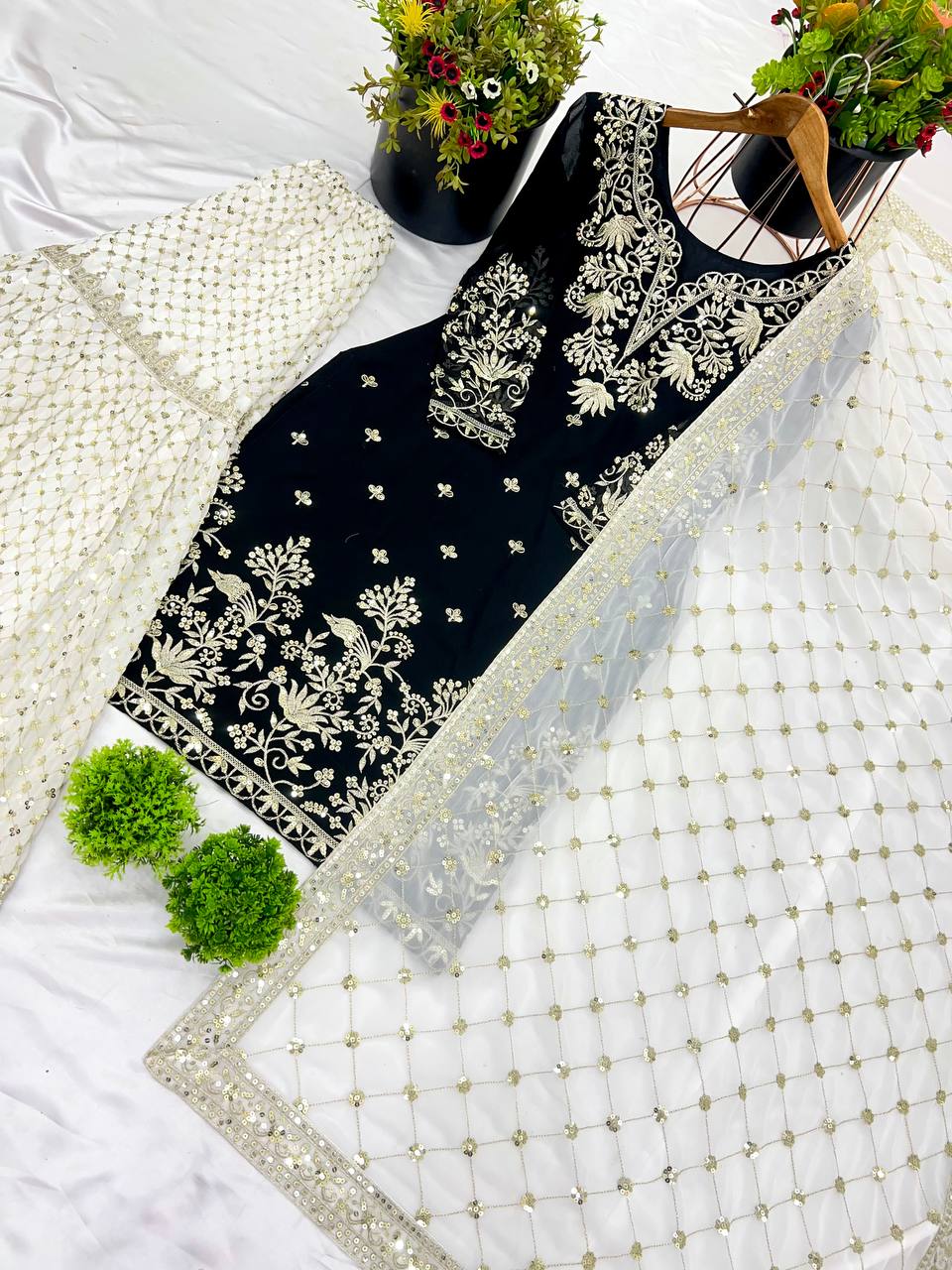Heavy Faux Georgette Sharara Suit Set with Dupatta – Fully Stitched Embroidered Ethnic Wear for Women