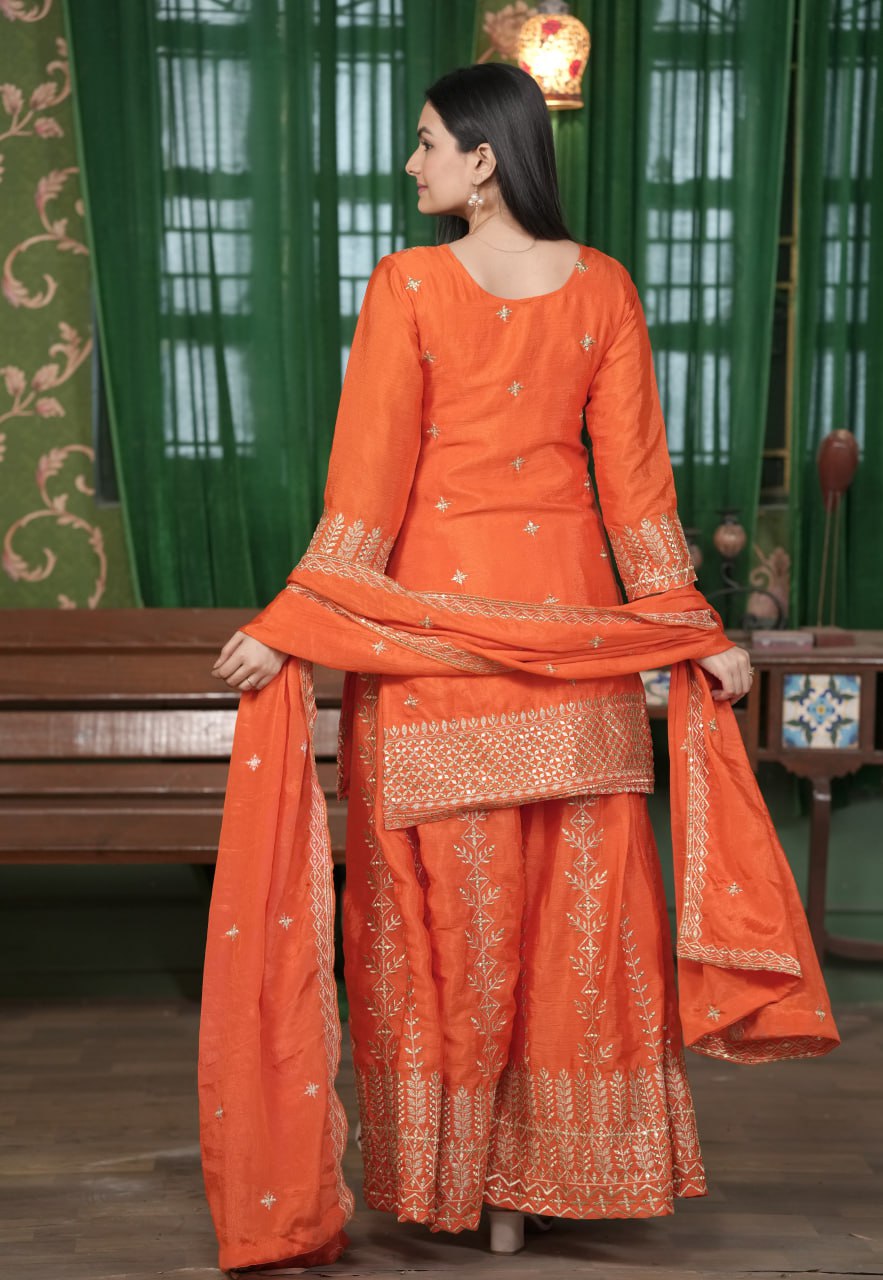 Chinon Embroidered Sharara Suit Set with Heavy Dupatta – Fully Stitched Festive & Party Wear for Women