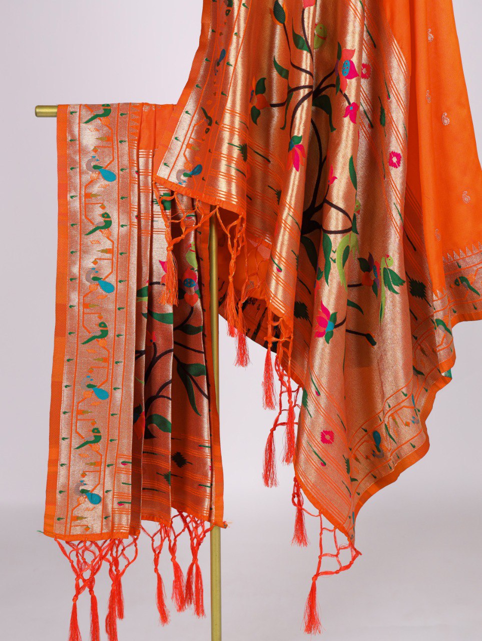 Elegant Jacquard Paithani Zari Weaving Orange Dupatta