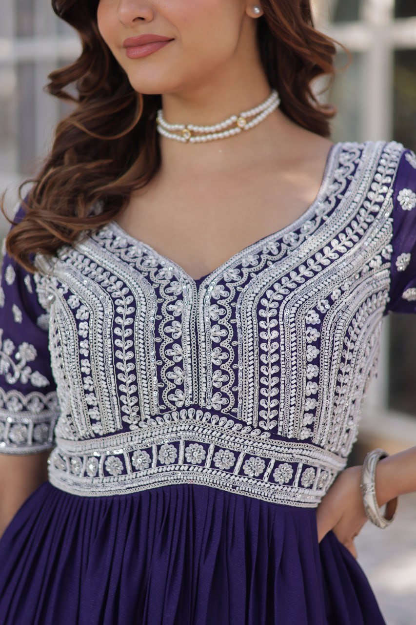 Designer Star Georgette Purple Kurti with Lehenga Set Embellished with Beads and Sequins Work