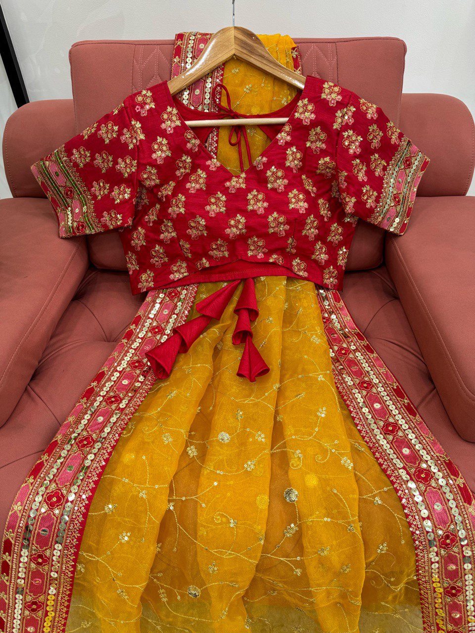 Premium Heavy Organza Silk Saree with 9MM Sequins and Thread Work | Mono Benglori Blouse | Party and Wedding Wear