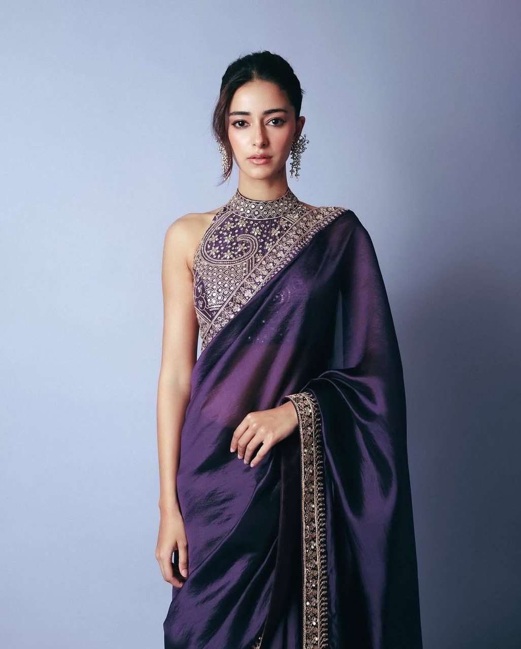 Elegant Jimmy Chu Fabric Purple Saree with Thread and Sequence Work