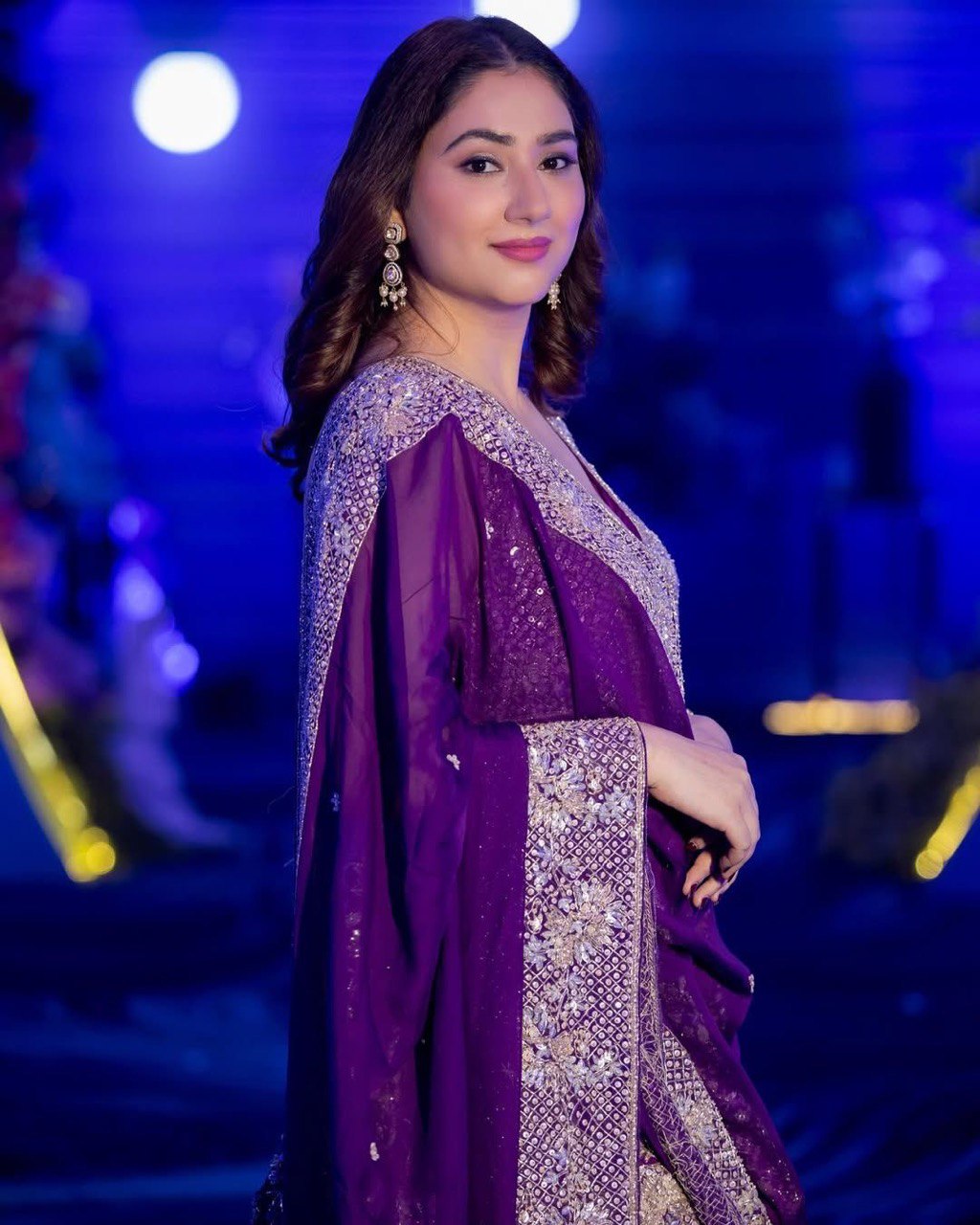 Foux Gorgette Thread Work Top with Sequins and Sharara Set