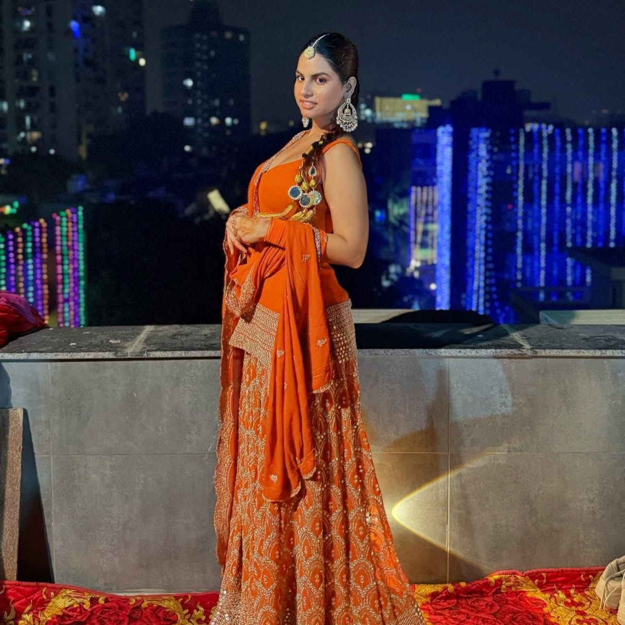 Foux Gorgette Thread Work Suit with 9mm Sequins and Dupatta